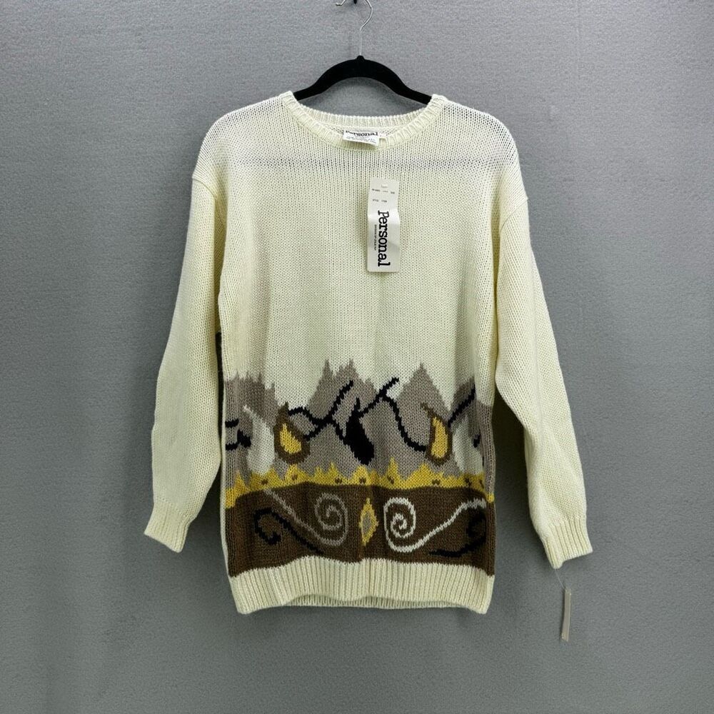 NWT Vintage Personal Womens Cream Aztec Acrylic Pullover Sweater Size Large
